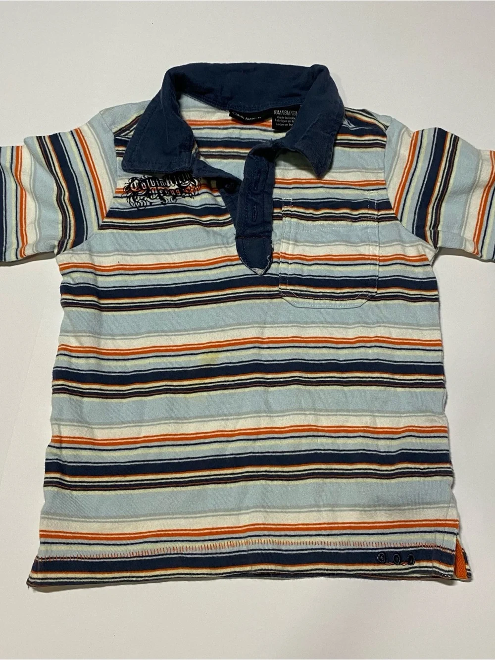 Striped (Calvin Klein Jeans) Polo Shirt - Navy & Light Blue - Kids 18M